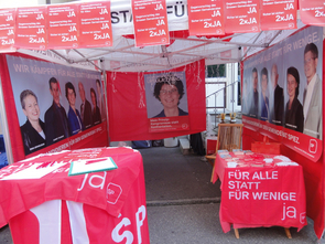 Plakate der GR-Kandidatinnen und -kandidaten sowie der GP-Kandidatin Ursula Zybach